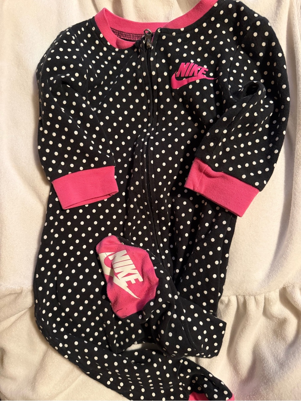 Nike Black Polka Dot Baby Footie with Hot Pink Accents